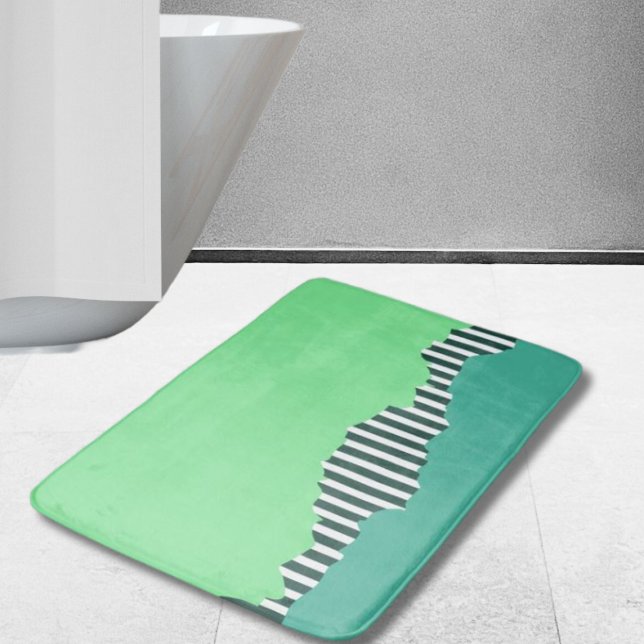 Alfombrilla De Baño Bandas desgarradas modernas de capas verdes turque (Modern Torn Stripes Turquoise Green Layered Bath Mat)