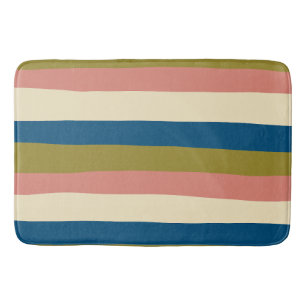 Alfombrilla De Baño Bandas desiguales: azul, verde oliva, rosa y crema
