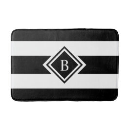 Alfombrilla De Baño Bandas modernas en blanco y negro monogramadas