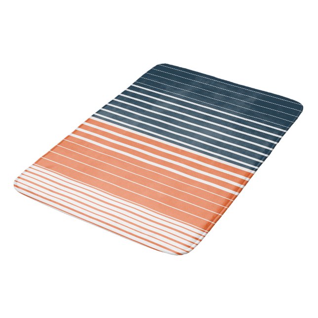 Alfombrilla De Baño Bandas Naranjas azules de la Marina Náutica  (Angular)