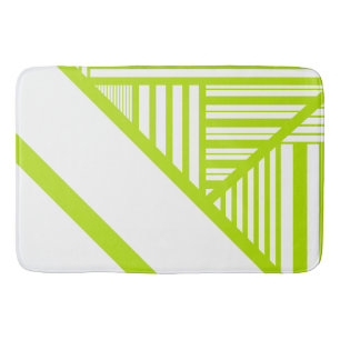 Alfombrilla De Baño Bandas triangulares en blanco y verde limón
