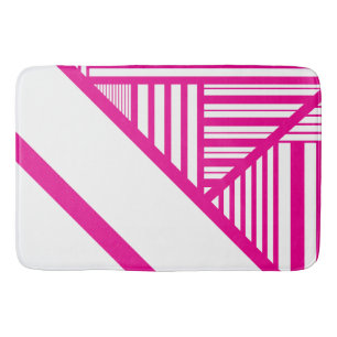 Alfombrilla De Baño Bandas triangulares en magenta y blanco