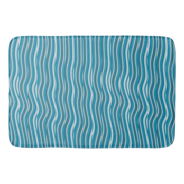 Alfombrilla De Baño Bandas turquesas y blancas onduladas (Anverso)
