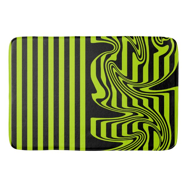 Alfombrilla De Baño Bandas y Swirls - Lime Green y Black (Anverso)