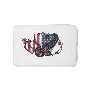 Alfombrilla De Baño Bandera Americana Vintage Perfil de Enfermera Dise