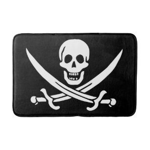 Alfombrilla De Baño Bandera Pirata Calavera Espadas Cruzadas