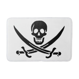 Alfombrilla De Baño Bandera Pirata Calavera Espadas Cruzadas