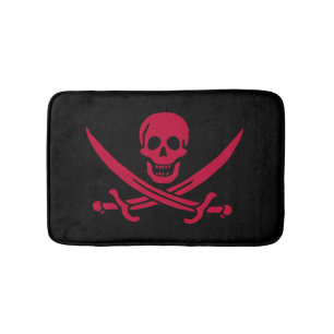 Alfombrilla De Baño Bandera pirata de Calico Jack con cráneo rojo y es