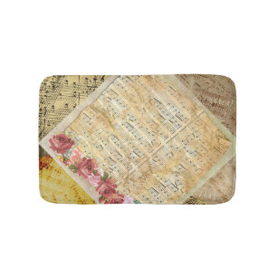Alfombrilla De Baño Baño de la partitura de los rosas del vintage y d