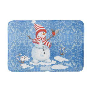 Alfombrilla De Baño Baño de Navidades Snowman Red Bird