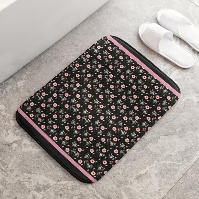 Alfombrilla De Baño Baño negro rosa floral (Subido por el creador)