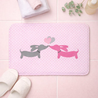 Alfombrilla De Baño Baño temático de Dachshunds besándose de color ros