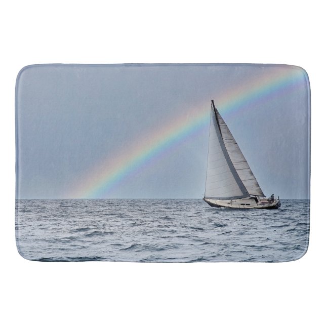 Alfombrilla De Baño Barco de vela con arcoiris (Anverso)