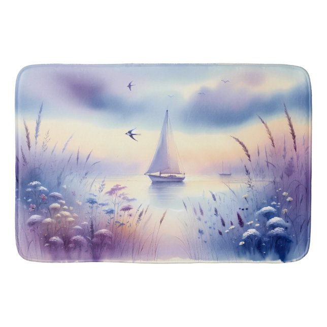 Alfombrilla De Baño Barco de vela pastel Paisaje soñado costero (Anverso)