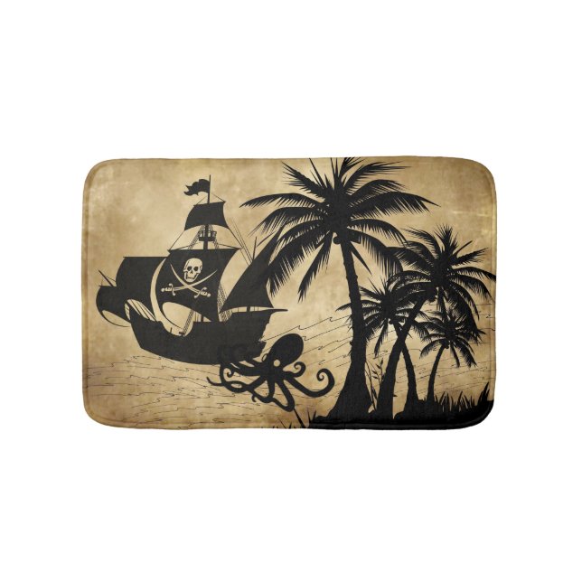 Alfombrilla De Baño Barco pirata en el mar (Anverso)