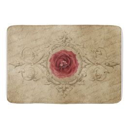 Alfombrilla De Baño Barniz, Beige y Rojo, Rosa de época