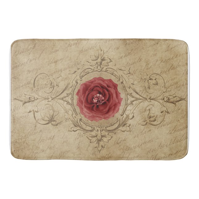 Alfombrilla De Baño Barniz, Beige y Rojo, Rosa de época (Anverso)