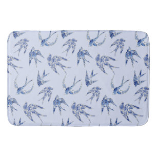 Alfombrilla De Baño Barniz Floral Azul Blanco Vintado Chinoiserie