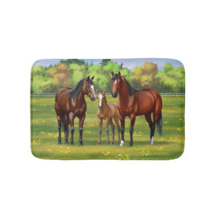 Alfombrilla De Baño Barrio Marrón De Caballos En Pasto De Verano