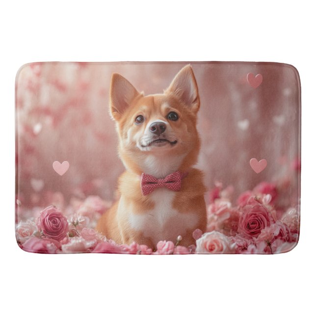Alfombrilla De Baño Basenji con Rosas - Día de San Valentín (Anverso)