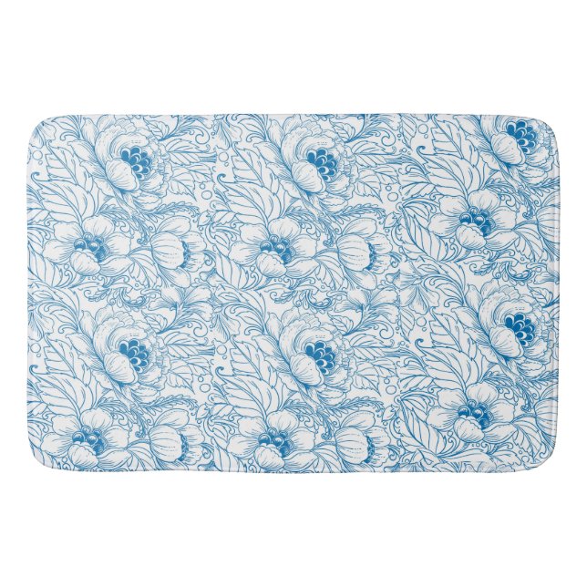 Alfombrilla De Baño Bath Mat Floral Blue (Anverso)