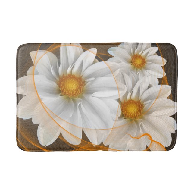 Alfombrilla De Baño Bath Mat Flores Naranja blanco negro (Anverso)