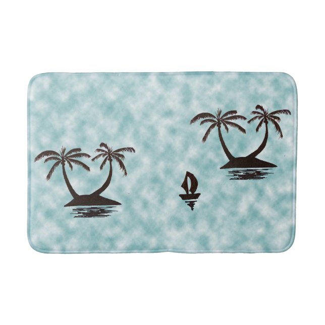 Alfombrilla De Baño Bath Mat - Islas Tropicales y Barco (Anverso)