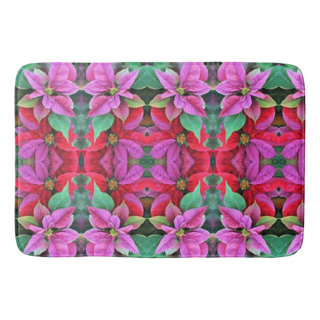 Alfombrilla De Baño Bath Mat Pink & Red Poinsettias (Anverso)