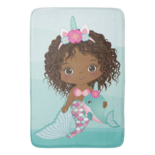 Alfombrilla De Baño Bath Mat, una sirena afroamericana de unicornio (Frente vertical)
