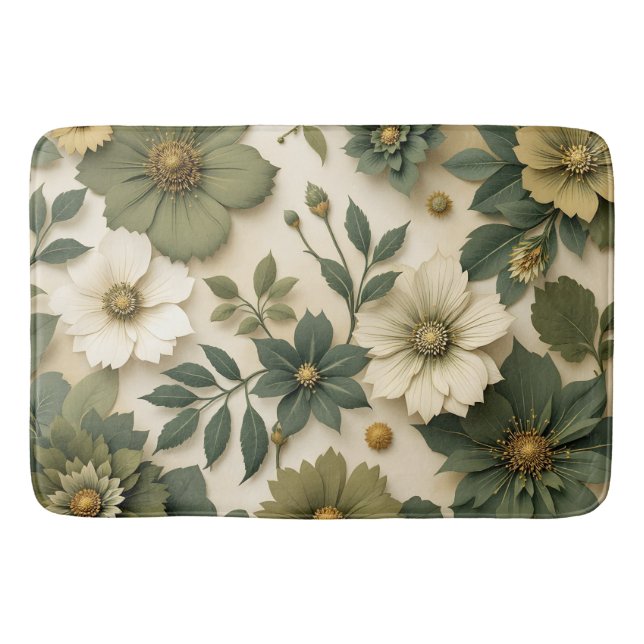 Alfombrilla De Baño Bath Mats & Rugs green flowers pattern  (Anverso)