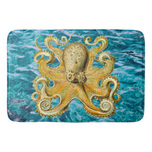 Alfombrilla De Baño Bathmat Retro Oro Octopus Agua
