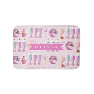 Alfombrilla De Baño Batido Retro Rosa Personalizado Monada Adorable