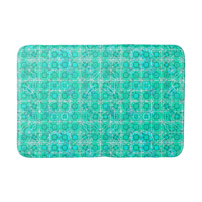 Alfombrilla De Baño Batik tribal - aqua y turquesa con blanco (Anverso)