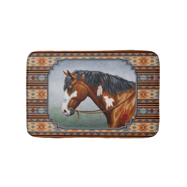 Alfombrilla De Baño Bay Pinto War Horse Southwestern Design (Anverso)