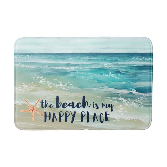 Alfombrilla De Baño Beach Happy Place Watercolor Waves Costa (Anverso)