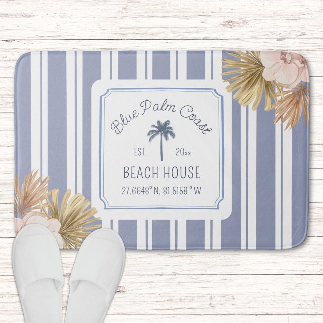 Alfombrilla De Baño Beach House Blue Stripes Coastal Boho Farmhouse (In situ)