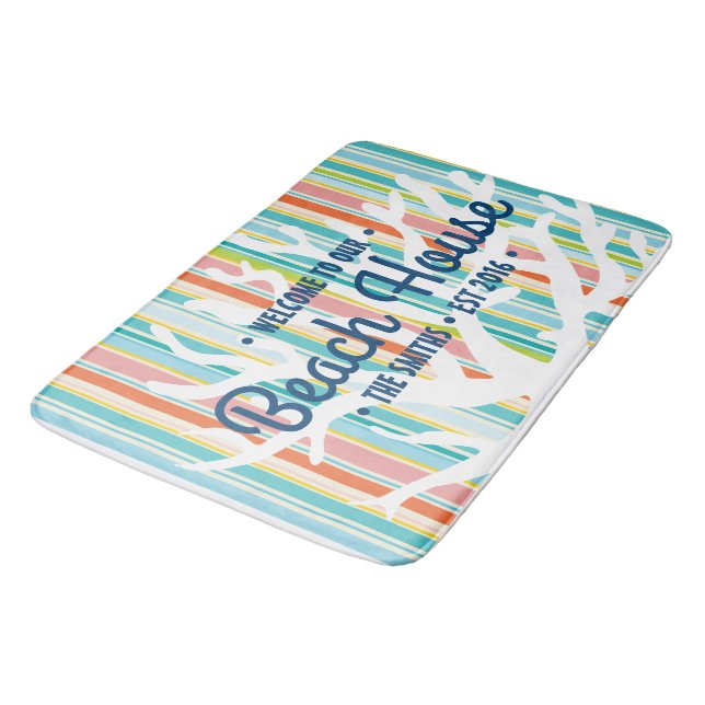 Alfombrilla De Baño Beach House Coral Stripes Bath Mat (Angular)