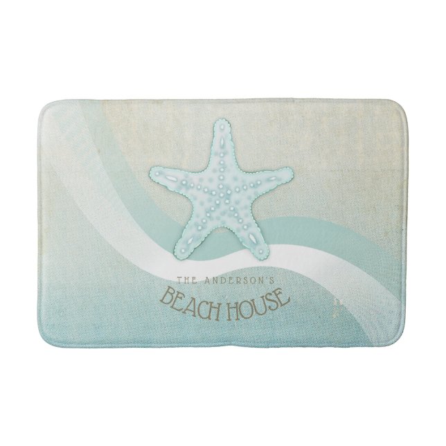 Alfombrilla De Baño Beach House Nautical Starfish Aqua Blue ID623 (Anverso)