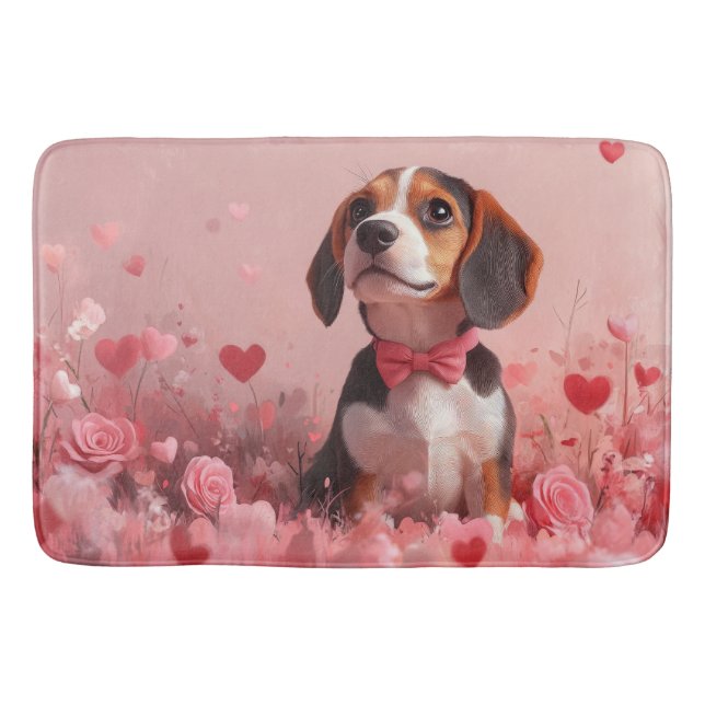 Alfombrilla De Baño Beagle con Rosas - Día de San Valentín (Anverso)