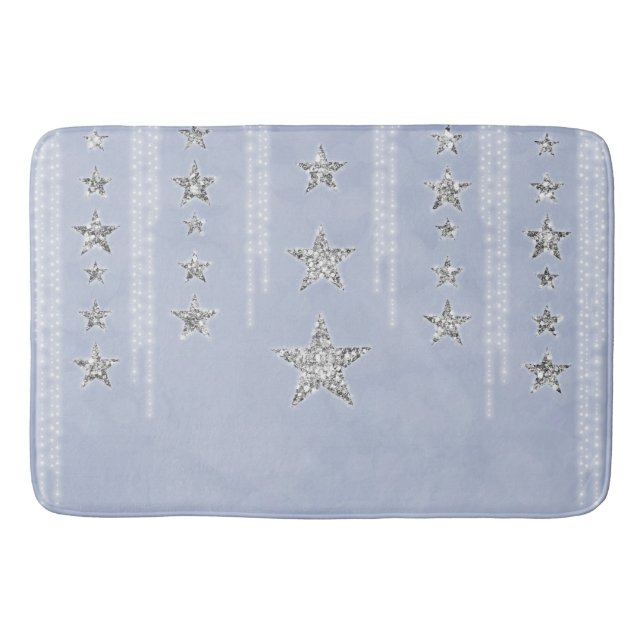 Alfombrilla De Baño Bebé Blue & Silver Purpurina Stars Sparkle Glam (Anverso)