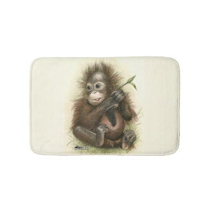Alfombrilla De Baño Bebé Orangután Con Hojas