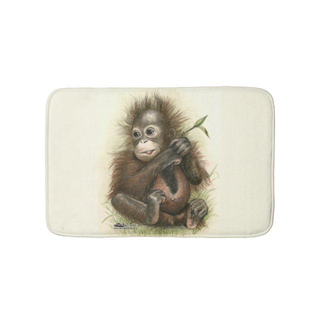 Alfombrilla De Baño Bebé Orangután Con Hojas (Anverso)