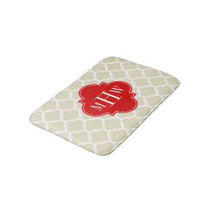 Alfombrilla De Baño Beige, marroquí blanco #5 rojo 3 monograma inicial