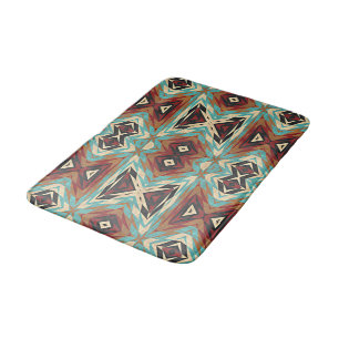 Alfombrilla De Baño Beige Red Brown Aqua Blue Green Arte Tribal