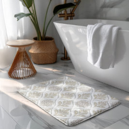 Alfombrilla De Baño Beige & White Sparkling Quatrefoil Pattern