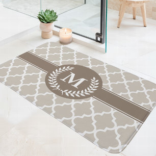 Alfombrilla De Baño Beige y Mocha Monograma Marroquí