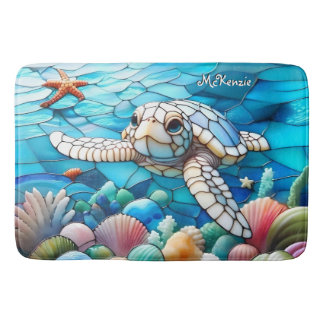 Alfombrilla De Baño Bella Bebé Blanca Tortuga Nadando