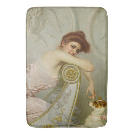 Alfombrilla De Baño Belleza De Moda Jugando Con Su Perro Cachorro