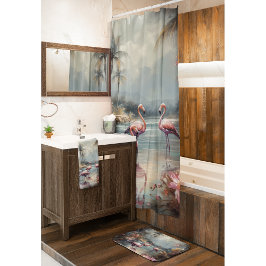 Alfombrilla De Baño bello cuadro botánico vintage flamencos