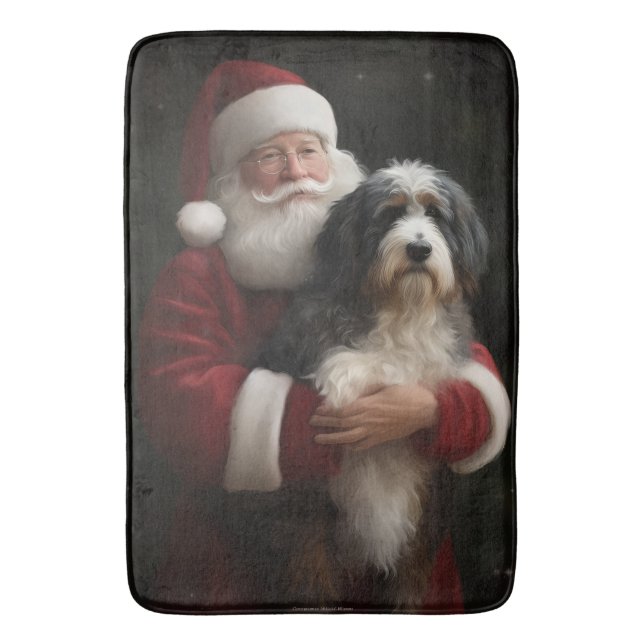 Alfombrilla De Baño Bernedoodle con Navidades festivos de Santa Claus (Frente vertical)
